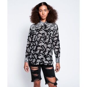 One Teaspoon Hand Batik Paisley Western Shirt - Black NWT Size XS